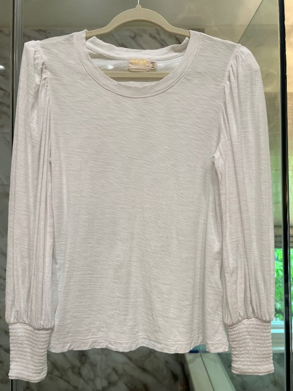 Long Sleeve Puff Sleeve White Cotton top from NATION- XS